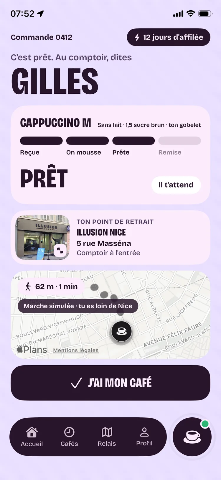 Le café est prêt au point relais