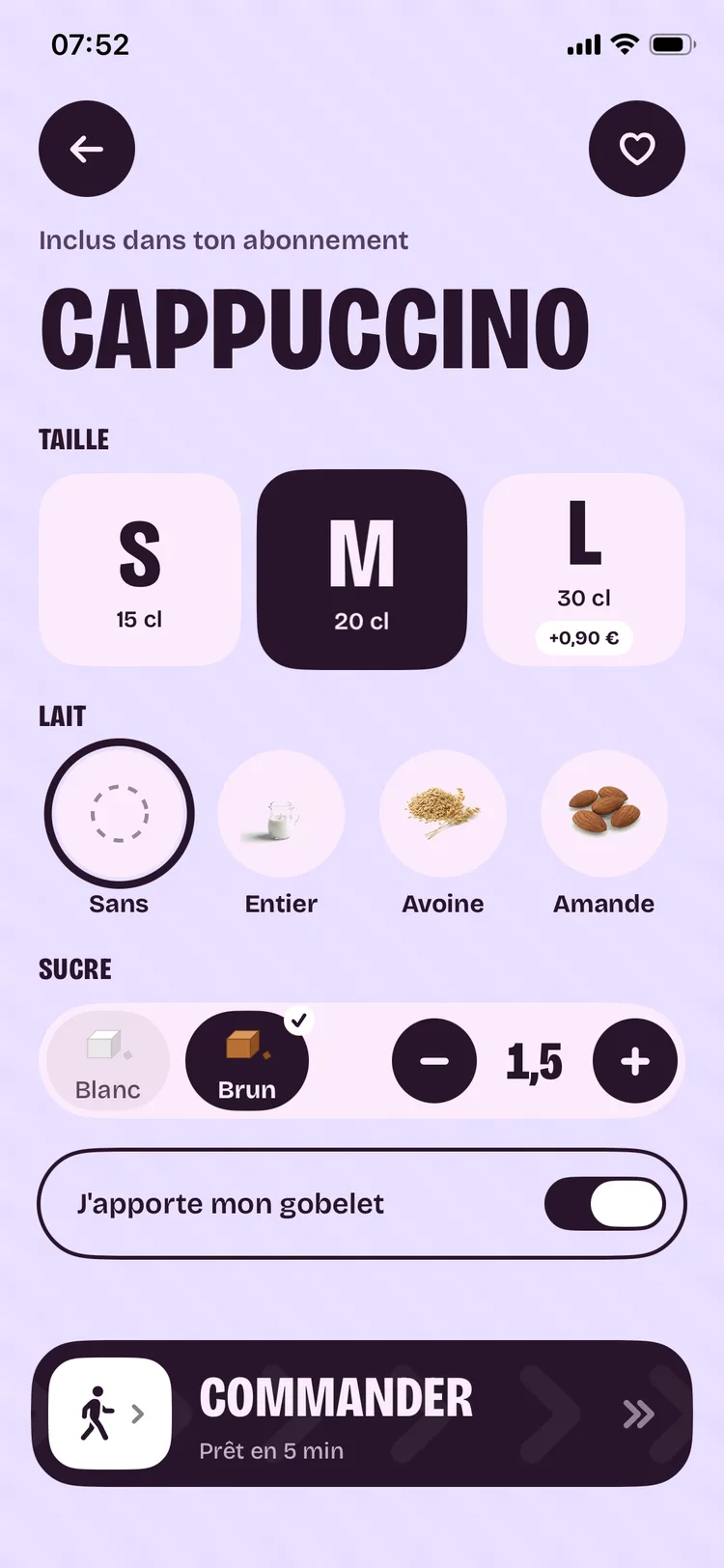 Régler son cappuccino : taille, lait, sucre